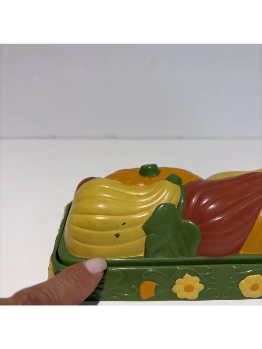 Vintage 1970s Harvest Butter Dish Melamine Colorful Autumn Fall Thanksgiving